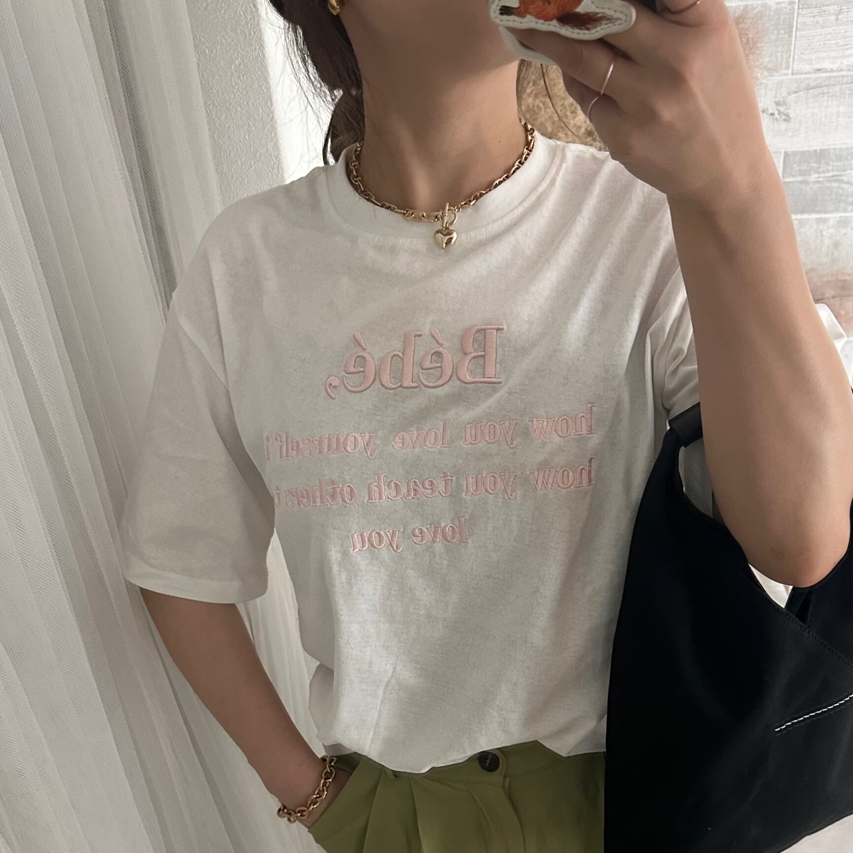 Tシャツ ロゴT 刺繍 立体 ロゴ 凸凹 半袖 レディース オーバーサイズ