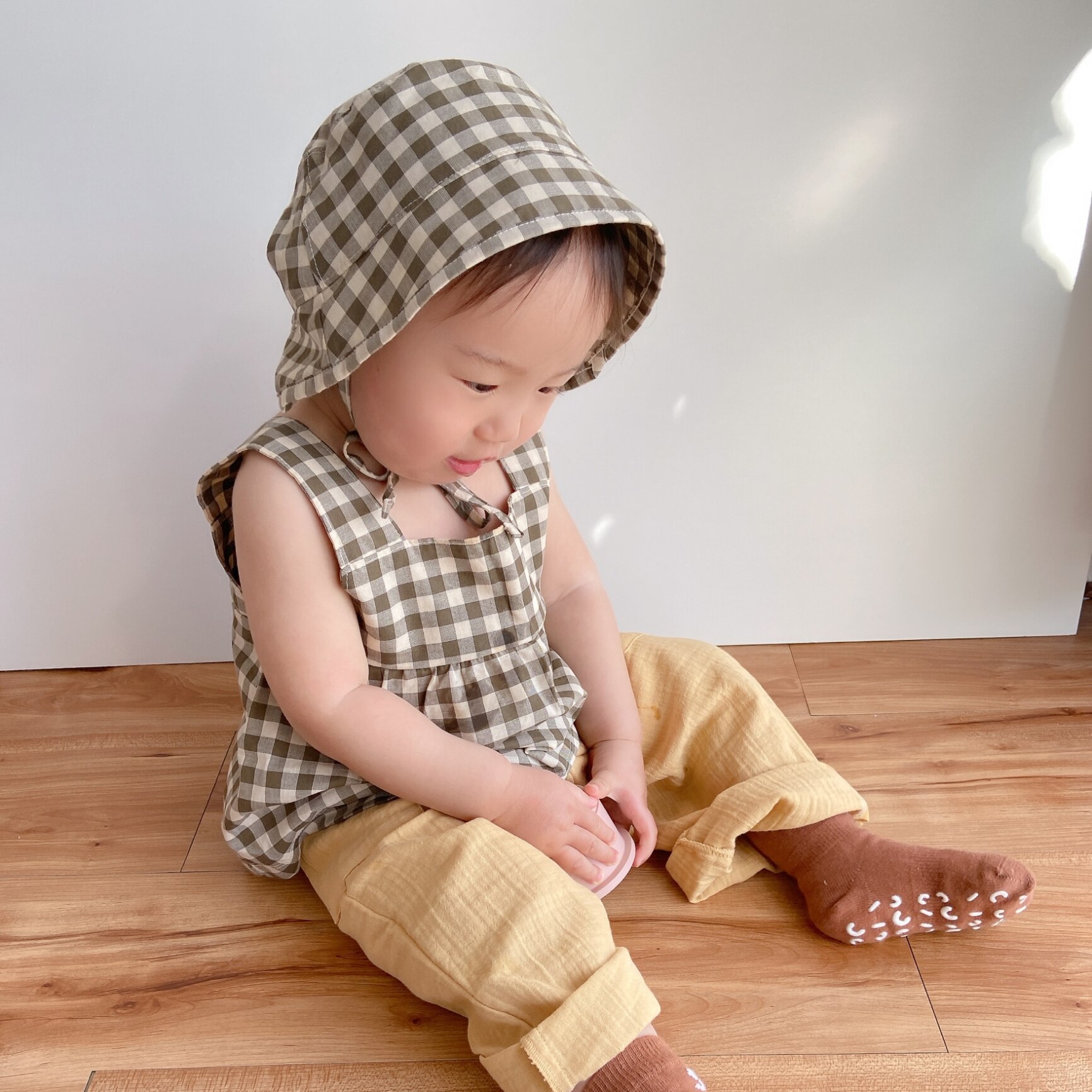 送料無料】Olive Gingham Dolce Top (1-2y/2-3y/3-4y) by organic zoo