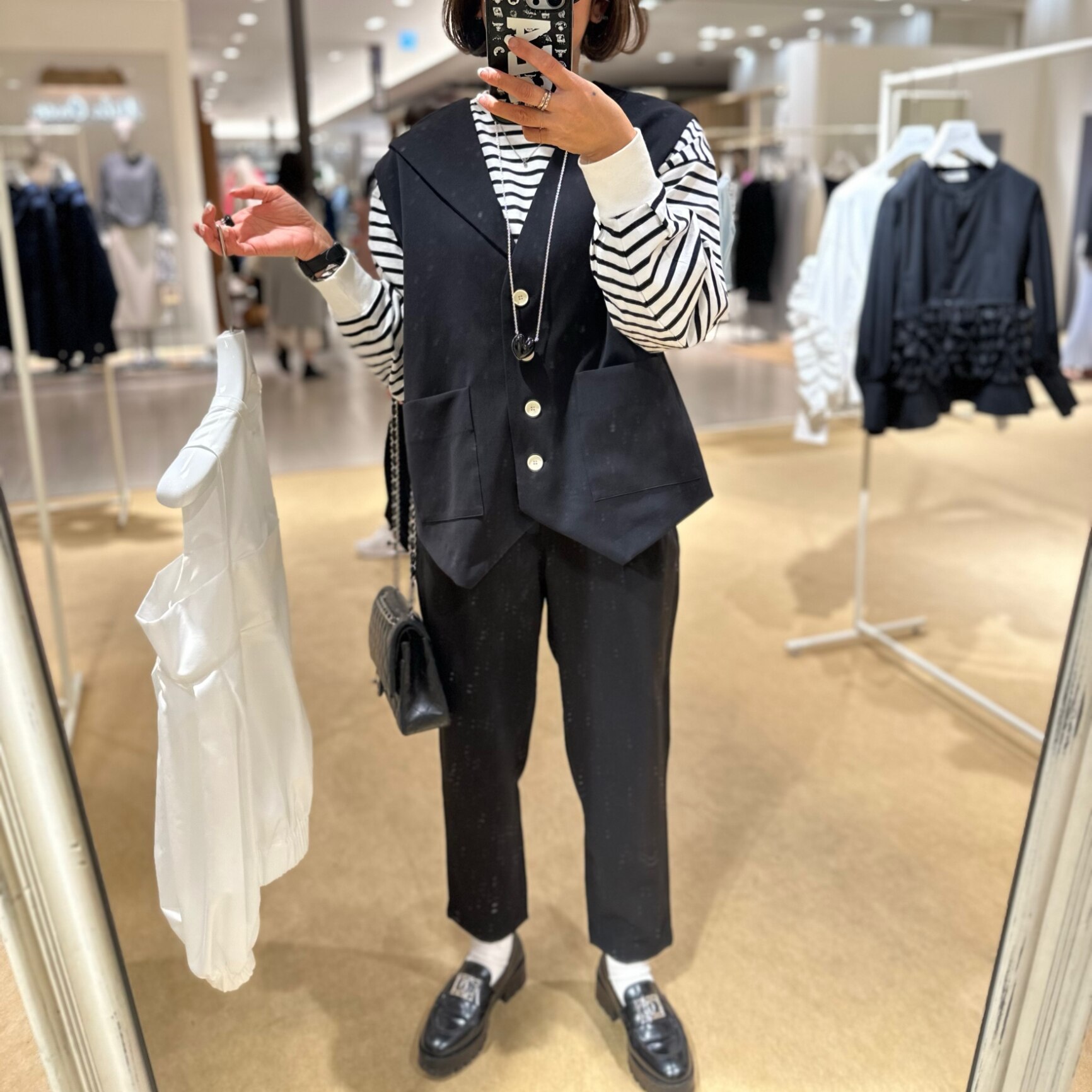 【美品】Cen. マリンベストジレホワイトブラックyori.cygne cen.made in Japan/ マリンベスト