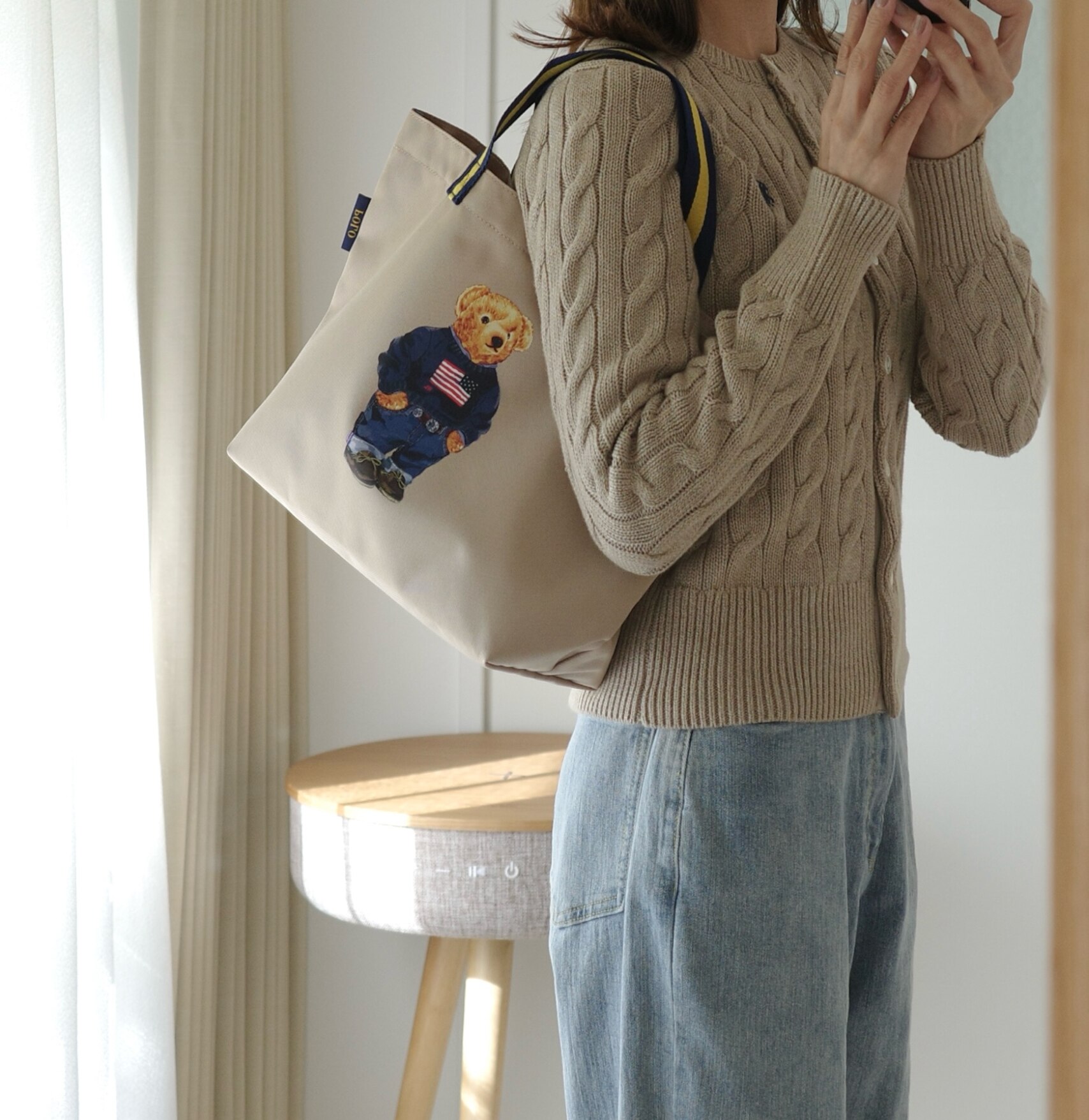 ⭐️極美品⭐️ラルフローレン トートバッグ ポロベア デニム A4収納可 カーキ Polo ベア デニム スモール トート（トートバッグ）｜POLO RALPH