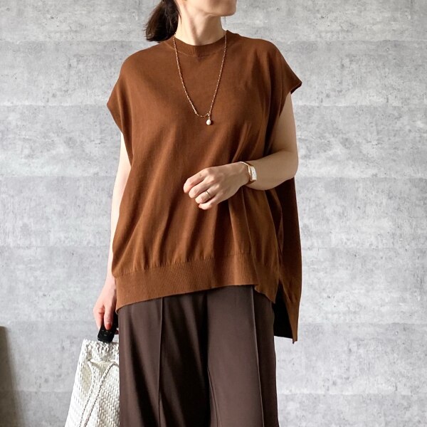OMNES】コットン ワイドクルーネックニットプルオーバー レディース 