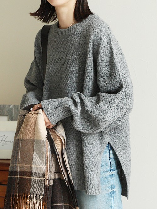 鹿の子編みニットプルオーバー(bel-w-75512) レディース プルオーバー