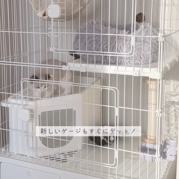 砂が飛ばニャい!? トイレ一体型 キャットケージ 2段 3段 収納 
