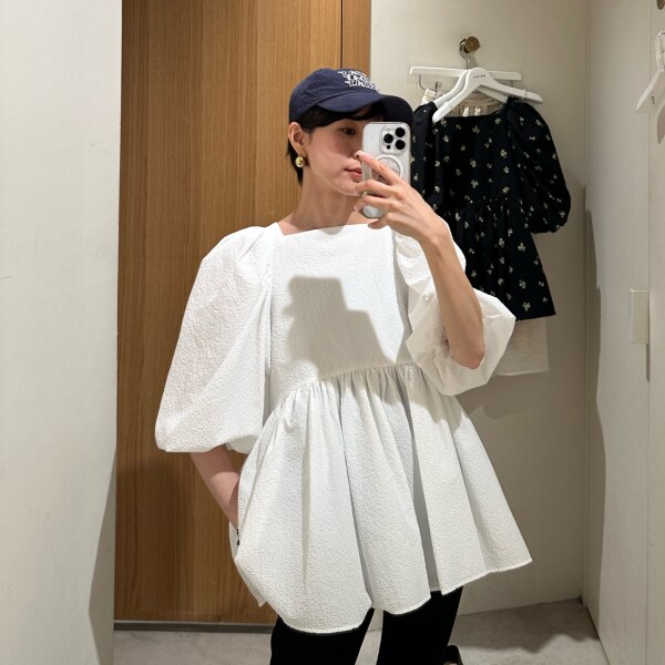 SALE／20%OFF】バックリボンバルーンスリーブチュニック【手洗い可能 